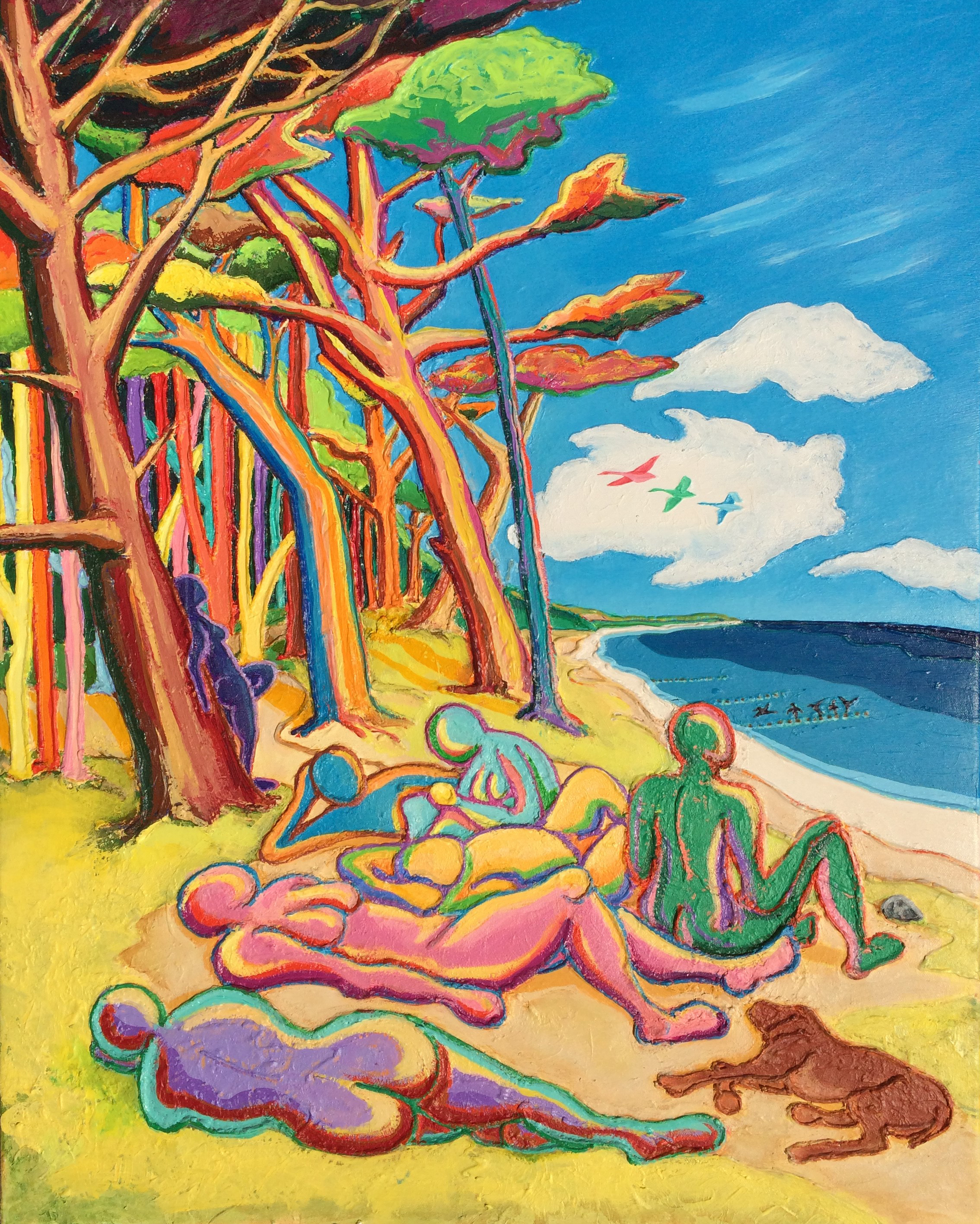 Waiting for God - Colourful Beach Painting on Canvas