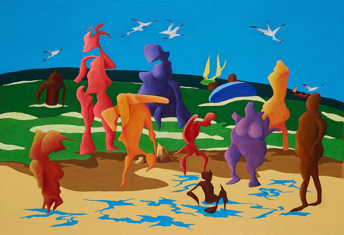 Riding the Waves - Beach Painting using Acrylic on Cartridge Paper