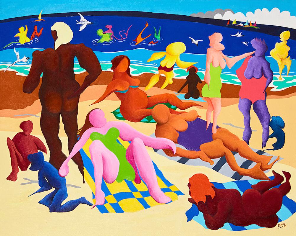 The Conversation: Colourful Beach Painting using Acrylic on Canvas