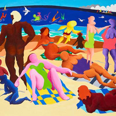 The Conversation: Colourful Beach Painting using Acrylic on Canvas